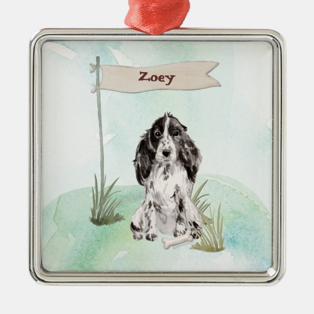 Individuelle Name Cocker Spanisch Haustier Hund Ornament Aus Metall (Vorne)