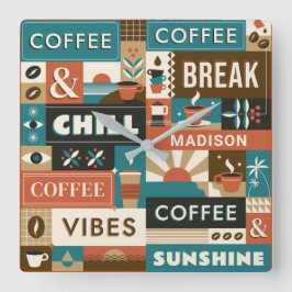 Individuelle Name-Coffee-Quotes Quadratische Wanduhr