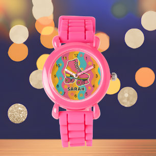 Individuelle Name Colorful Roller Skaten Girl Kind Armbanduhr