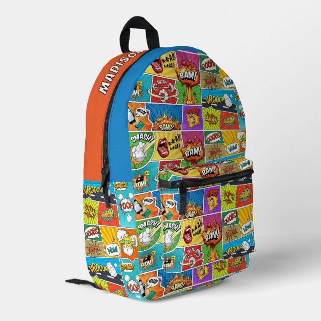Individuelle Name Comic Bedruckter Rucksack (Rückseitige Ecke links)
