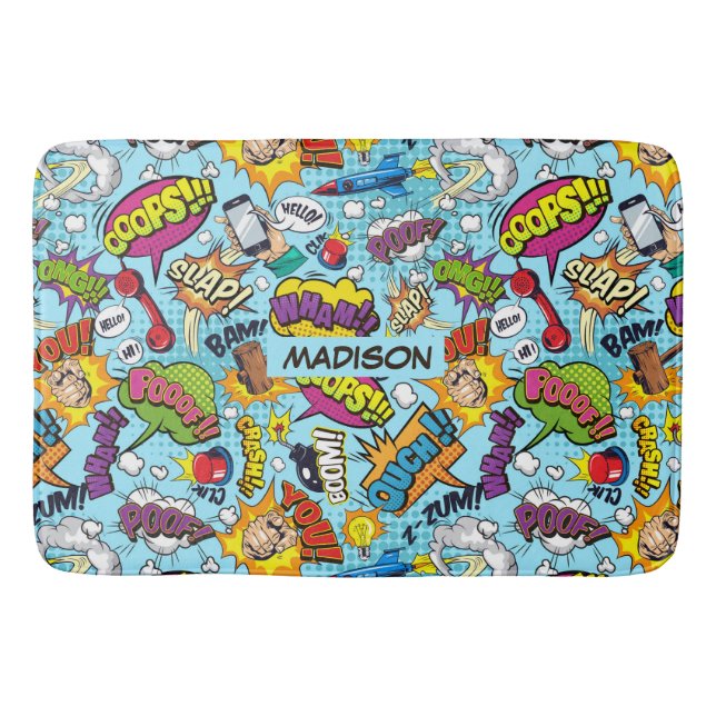 Individuelle Name Comic Muster Badematte (Vorderseite)