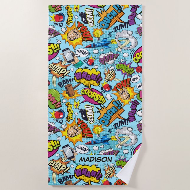 Individuelle Name Comic Muster Strandtuch (Vorderseite)