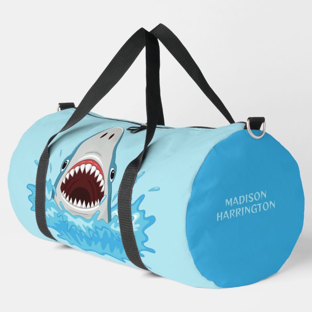 Individuelle Name Cooler Hai Duffle Bag (Linke Ecke)