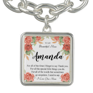 Individuelle Name Coral Rote Rose Message for Mama Armband