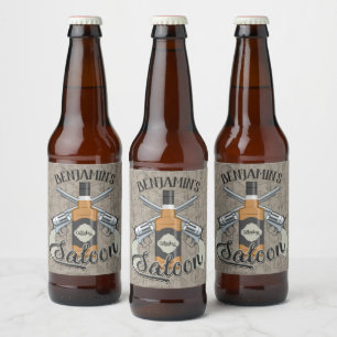 Individuelle Name Cowboy Revolver Gun Whiskey Salo Bierflaschenetikett