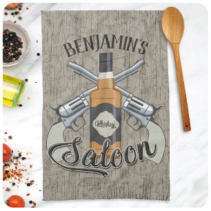Individuelle Name Cowboy Revolver Gun Whiskey Salo Geschirrtuch