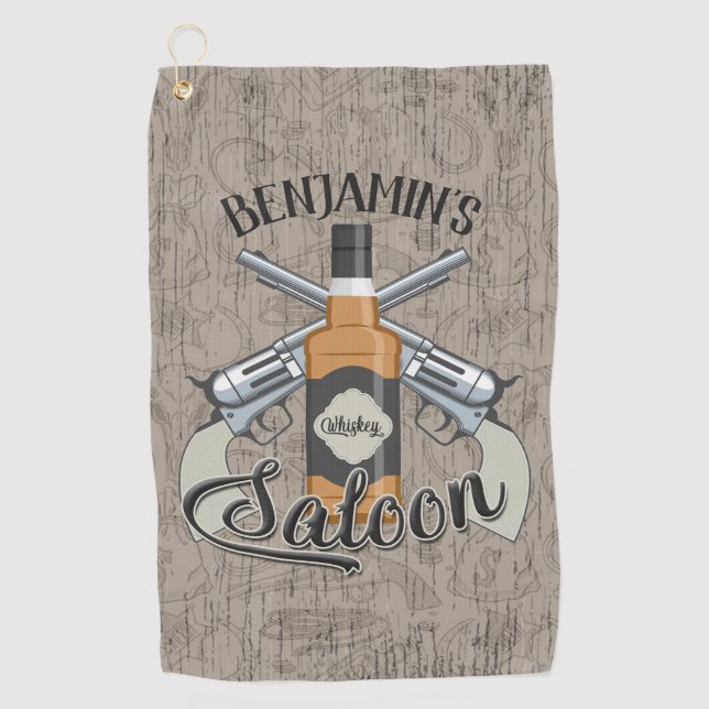 Individuelle Name Cowboy Revolver Gun Whiskey Salo Golfhandtuch (Vorderseite)