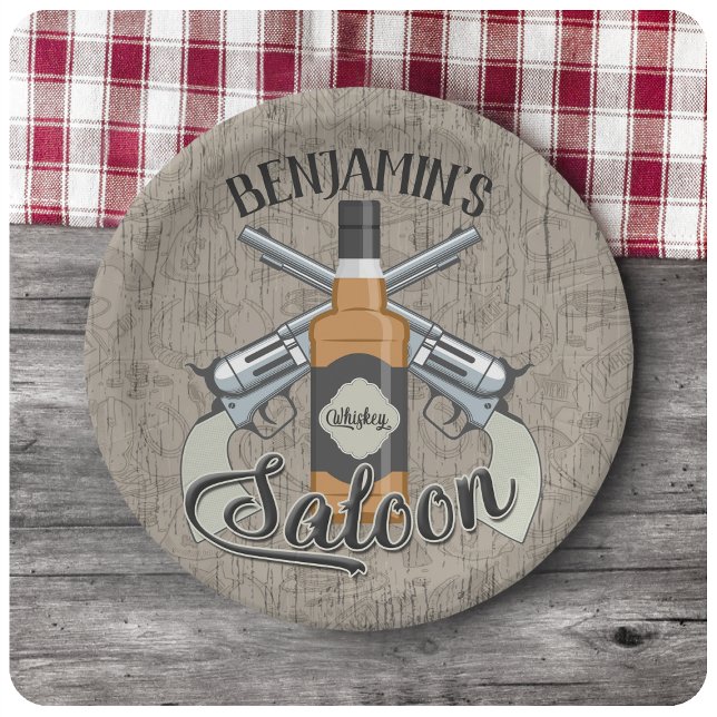 Individuelle Name Cowboy Revolver Gun Whiskey Salo Pappteller (Von Creator hochgeladen)