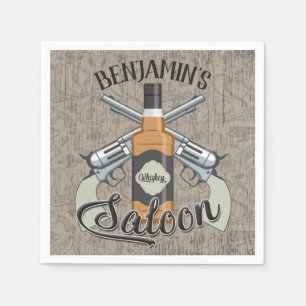 Individuelle Name Cowboy Revolver Gun Whiskey Salo Serviette