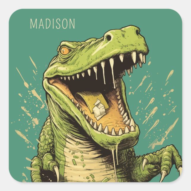 Individuelle Name Crocodile Quadratischer Aufkleber (Vorderseite)