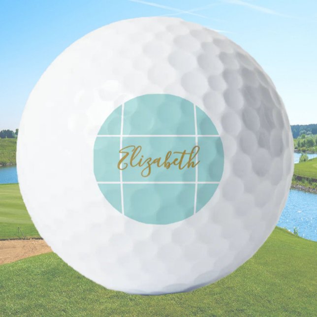 Individuelle Name-Dame mit minimalistischem Aqua-D Golfball (Von Creator hochgeladen)