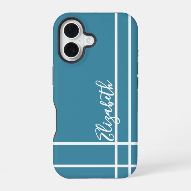 Individuelle Name-Damen in Blau iPhone 16 Hülle (Rückseite)