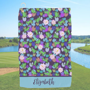 Individuelle Name-Damen mit blauer und grüner Frös Golfhandtuch