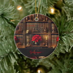 Individuelle Name Dark Academia Poinsettia Bibliot Keramik Ornament