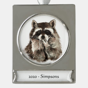Individuelle Name Datum Niedlich Raccoon Blown Kis Banner-Ornament Silber