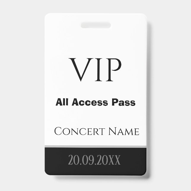 individuelle Name Datum VIP All Access Pass Konzer Ausweis (Vorderseite)