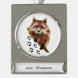 Individuelle Name Datum Wasserfarbenfox - Nachverf Banner-Ornament Silber