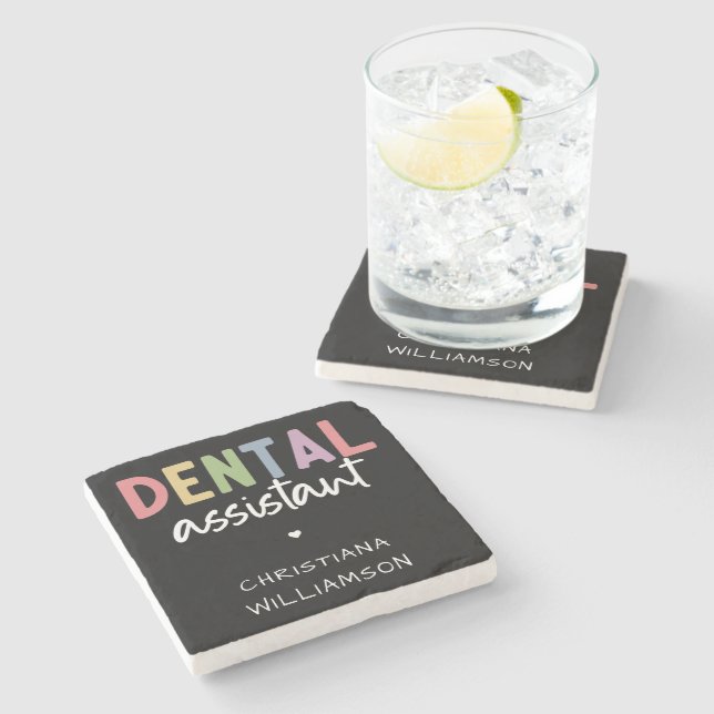 Individuelle Name Dental Assistant Geschenk  Steinuntersetzer (Seitenansicht)