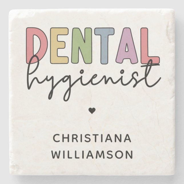 Individuelle Name Dental Hygienist RDH Geschenke Steinuntersetzer (Vorderseite)