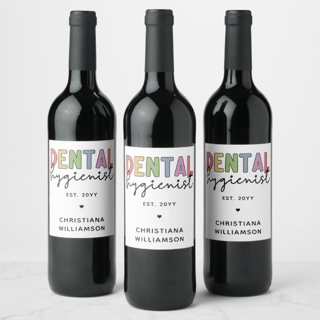 Individuelle Name Dental Hygienist RDH Geschenke Weinetikett (Flaschen)