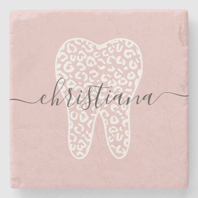 Individuelle Name Dental Leopard Druckkabine Steinuntersetzer (Vorderseite)
