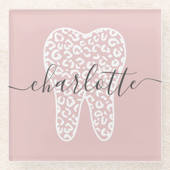Individuelle Name Dental Leopard Druckzimmergesche Glasuntersetzer (Vorderseite)