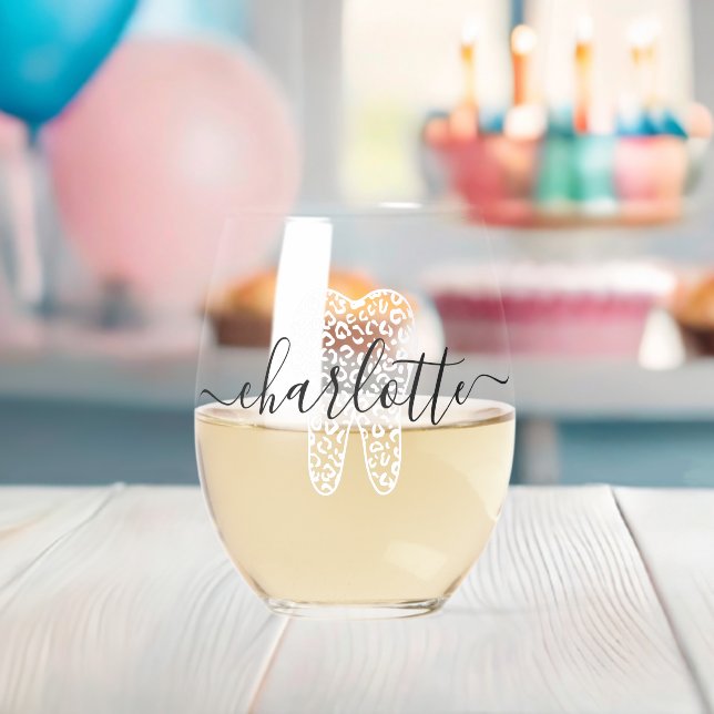 Individuelle Name Dental Leopard Druckzimmergesche Weinglas Ohne Stiel (Insitu (Baby Party))