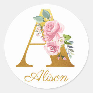 Individuelle Name der floralen Monogramm-Initial-b Runder Aufkleber