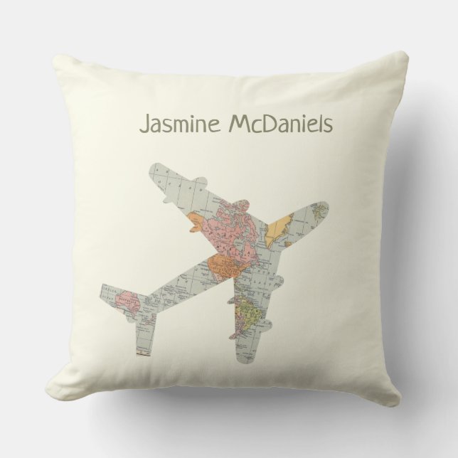 individuelle Name der Flugzeugweltkarte Kissen (Vorderseite)