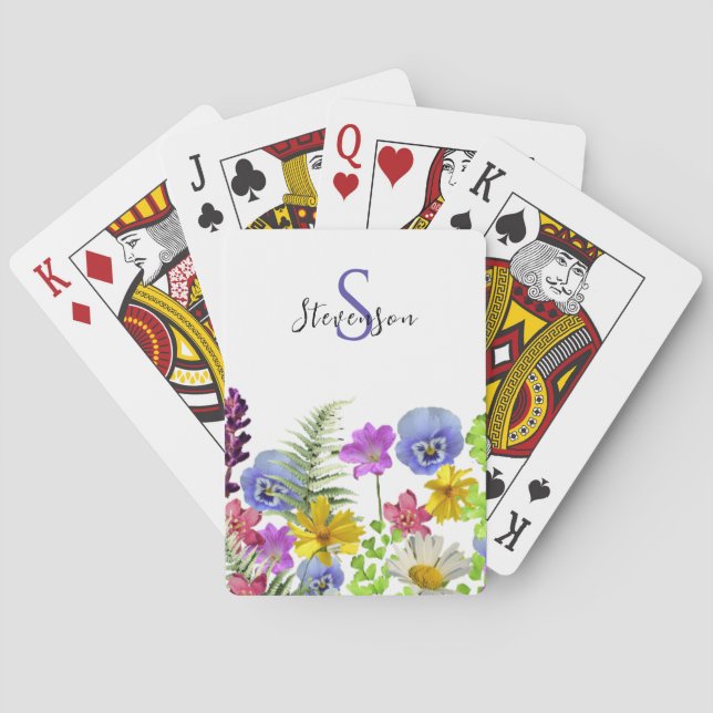 Individuelle Name der hübschen Wildblumen und Mono Spielkarten (Rückseite)