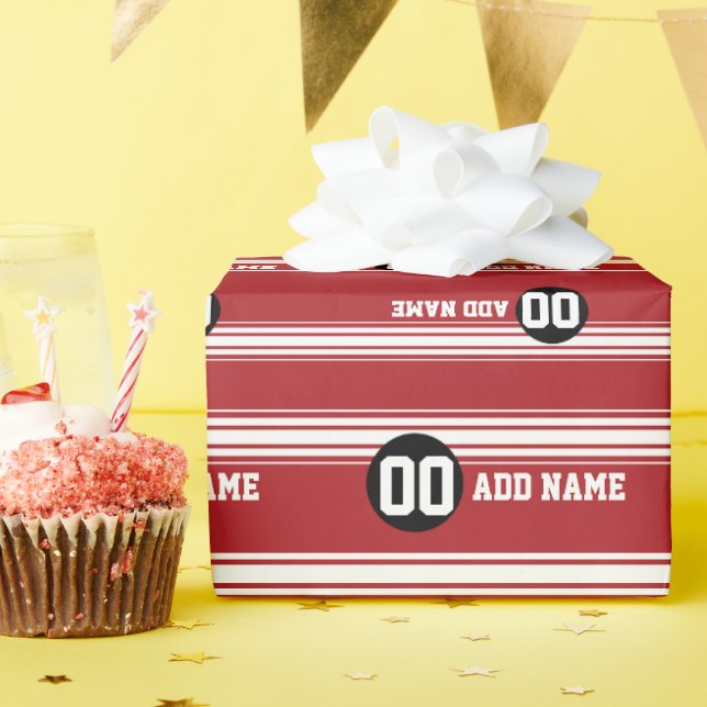 Individuelle Name der roten schwarzen Streifen Geschenkpapier (Geburtstagsparty)
