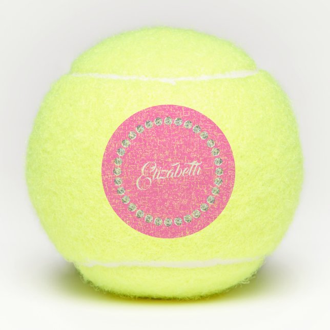 Individuelle Name Diamond Illustration Rosa Hinter Tennisbälle (Vorderseite)