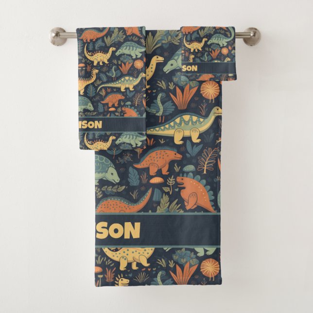 Individuelle Name Dinosaur Pattern Badhandtuch Set (Insitu)