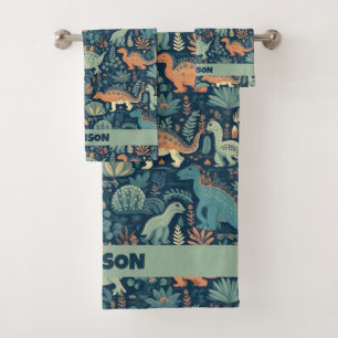 Individuelle Name Dinosaur Pattern Badhandtuch Set
