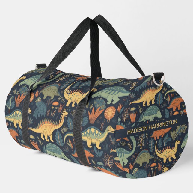 Individuelle Name Dinosaur Pattern Duffle Bag (Linke Ecke)