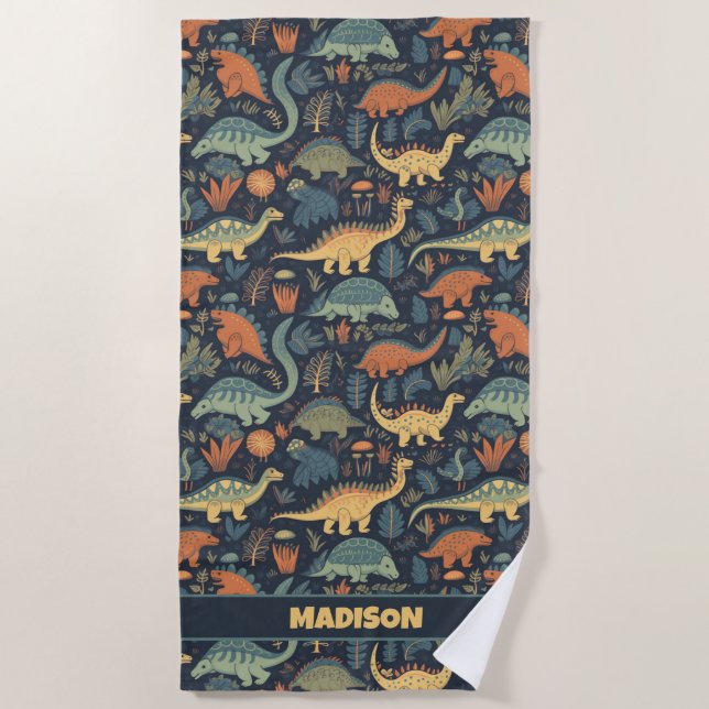 Individuelle Name Dinosaur Pattern Strandtuch (Vorderseite)
