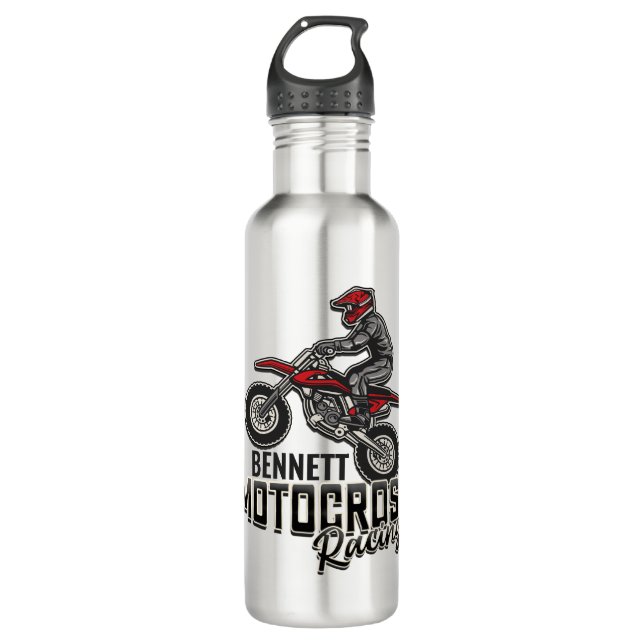 Individuelle Name Dirt Bike Rider Edelstahlflasche (Vorderseite)