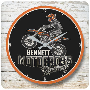 Individuelle Name Dirt Bike Rider Große Wanduhr