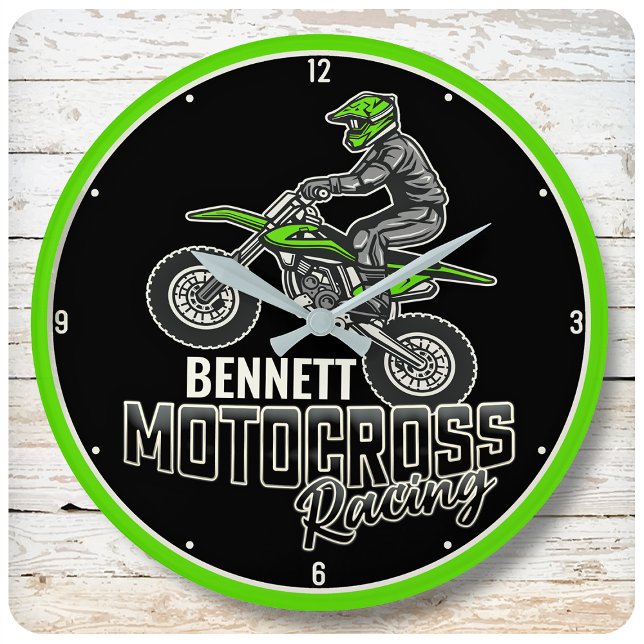 Individuelle Name Dirt Bike Rider Große Wanduhr (Von Creator hochgeladen)