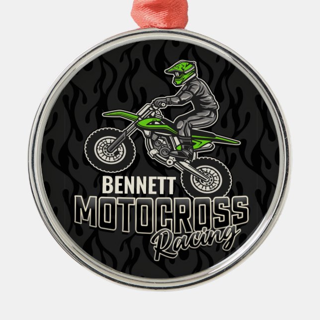 Individuelle Name Dirt Bike Rider Ornament Aus Metall (Vorne)