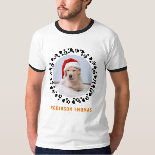 Individuelle Name Dog Paw Hearts Foto Weihnachten  T-Shirt