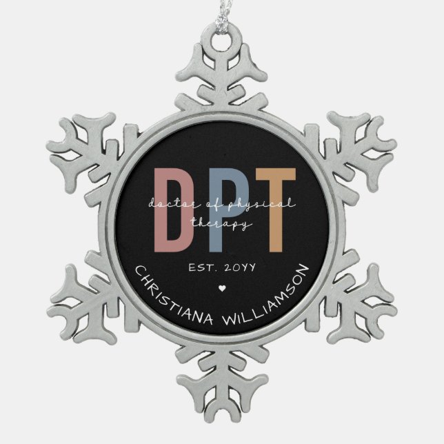 Individuelle Name DPT Arzt für Physikalische Thera Schneeflocken Zinn-Ornament (Vorderseite)