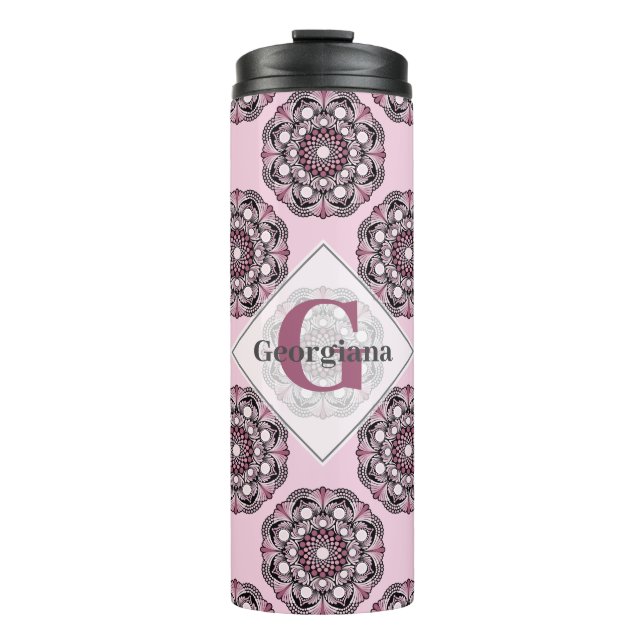 Individuelle Name Dusky Rose Cherry Blossom Dot Ma Thermosbecher (Vorderseite)