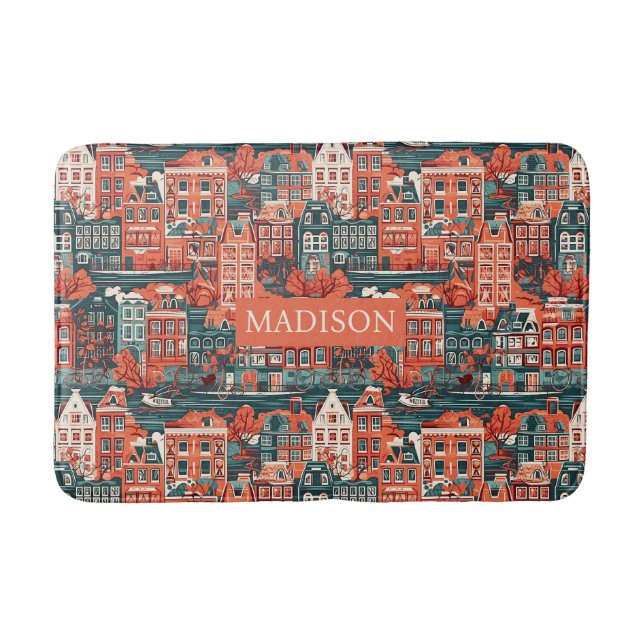 Individuelle Name Dutch Houses Pattern Badematte (Vorderseite)
