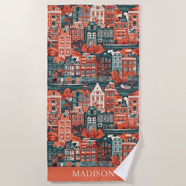 Individuelle Name Dutch Houses Pattern Strandtuch (Vorderseite)