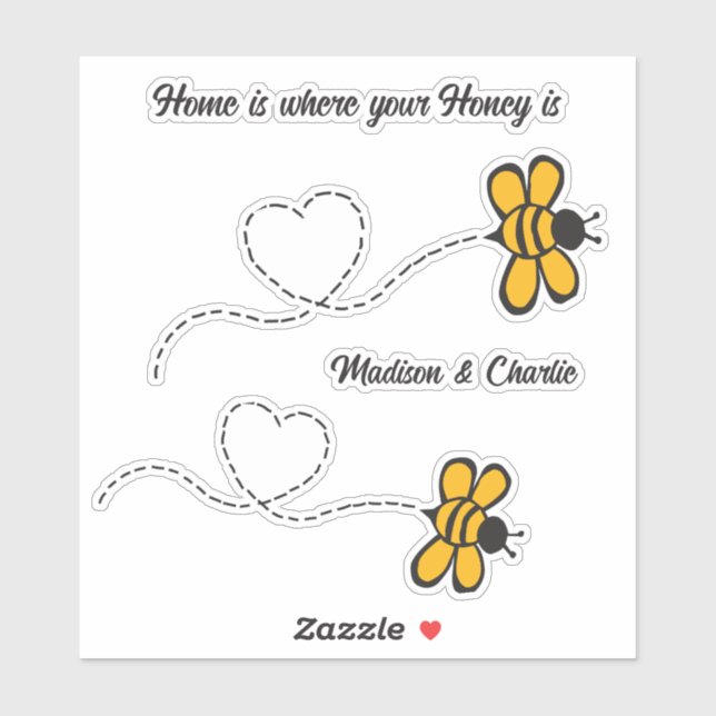 Individuelle Name(e) & Text Happy Liebe Bees Aufkleber (Blatt)