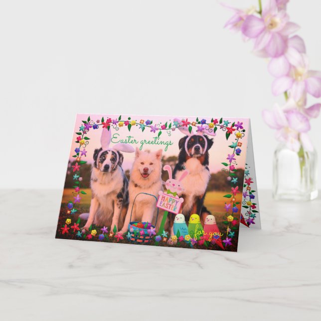 Individuelle Name EASTER Grüße Niedliche Hunde Äst Karte (Orchidee)