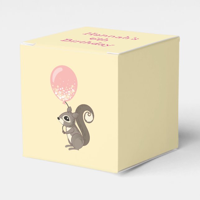 Individuelle Name Eichhörnchen mit rosa Ballon Geschenkschachtel (Vorderseite)