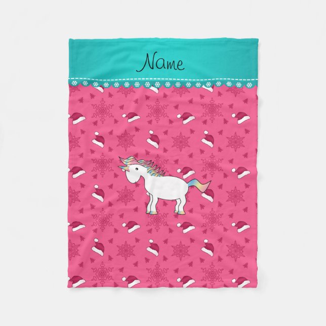 Individuelle Name Einhorn Rosa Weihnachtsmannmütze Fleecedecke (Vorderseite)