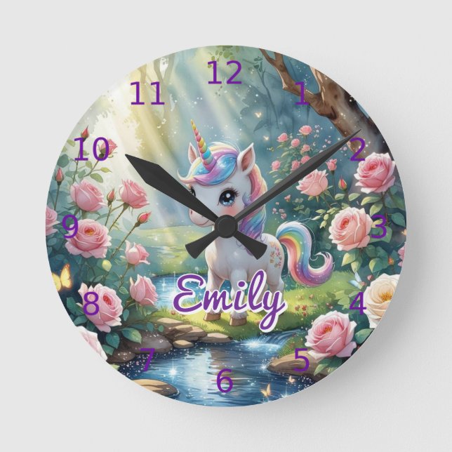 Individuelle Name Einhornwall Clock - Rosenwald in Runde Wanduhr (Vorderseite)